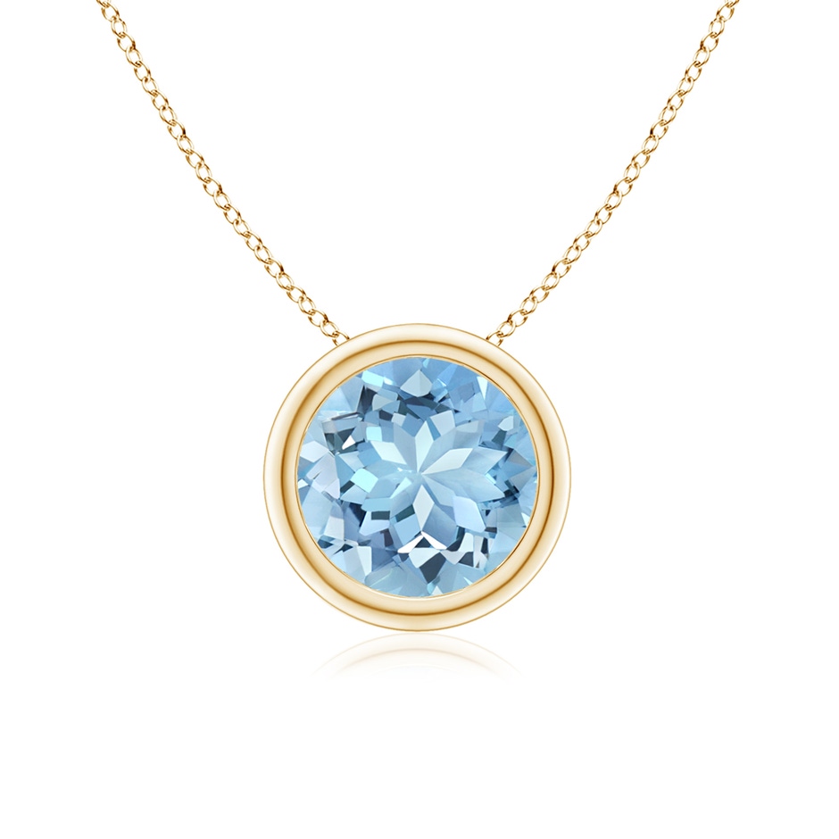 7mm AAAA Bezel-Set Round Aquamarine Solitaire Pendant in Yellow Gold 