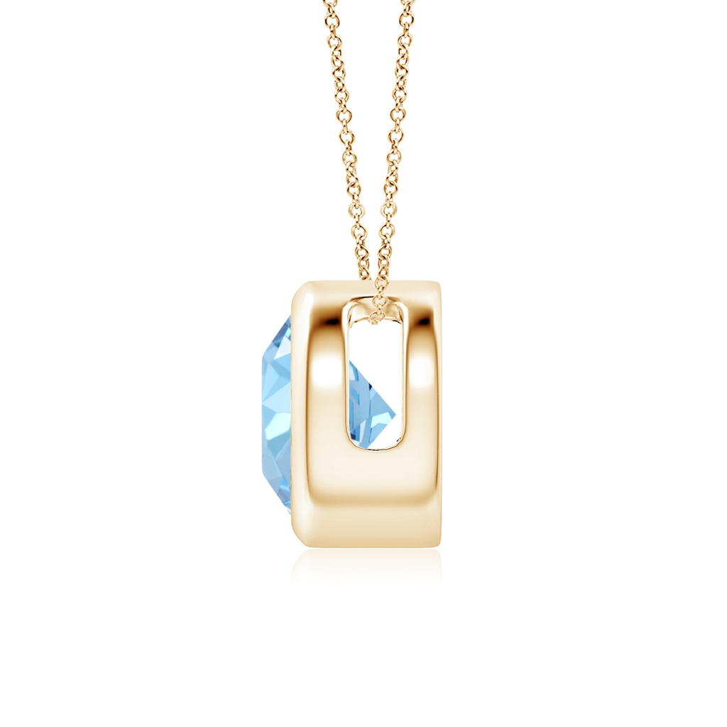 7mm AAAA Bezel-Set Round Aquamarine Solitaire Pendant in Yellow Gold - side 199