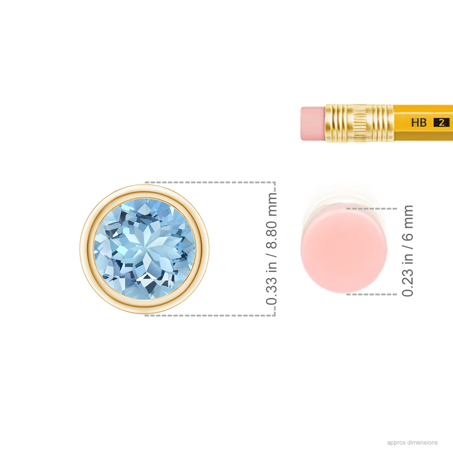 7mm AAAA Bezel-Set Round Aquamarine Solitaire Pendant in Yellow Gold - ruler