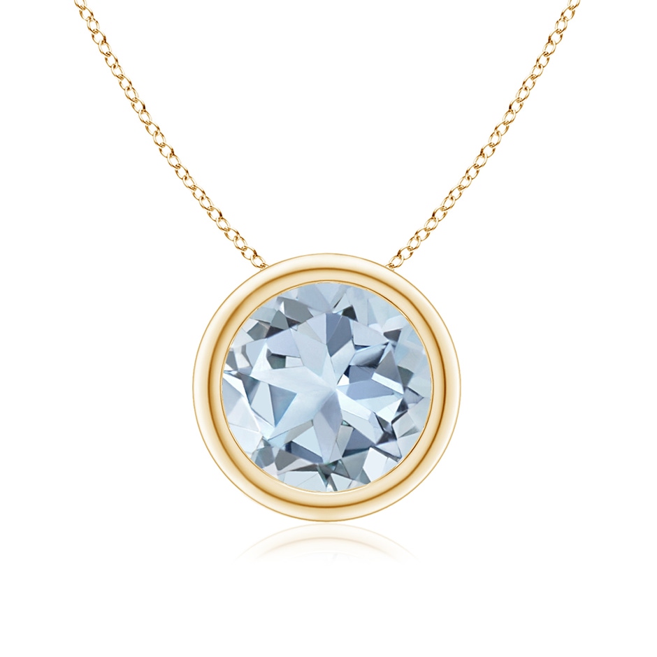 8mm A Bezel-Set Round Aquamarine Solitaire Pendant in Yellow Gold 