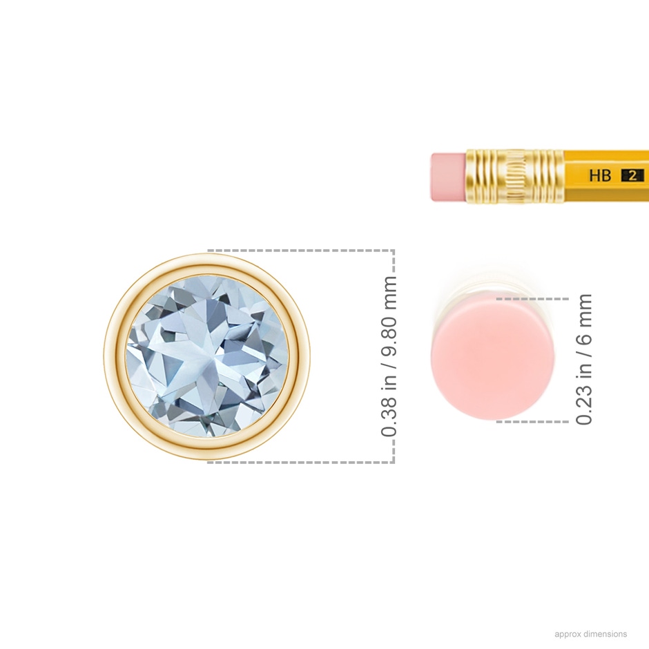 8mm A Bezel-Set Round Aquamarine Solitaire Pendant in Yellow Gold ruler