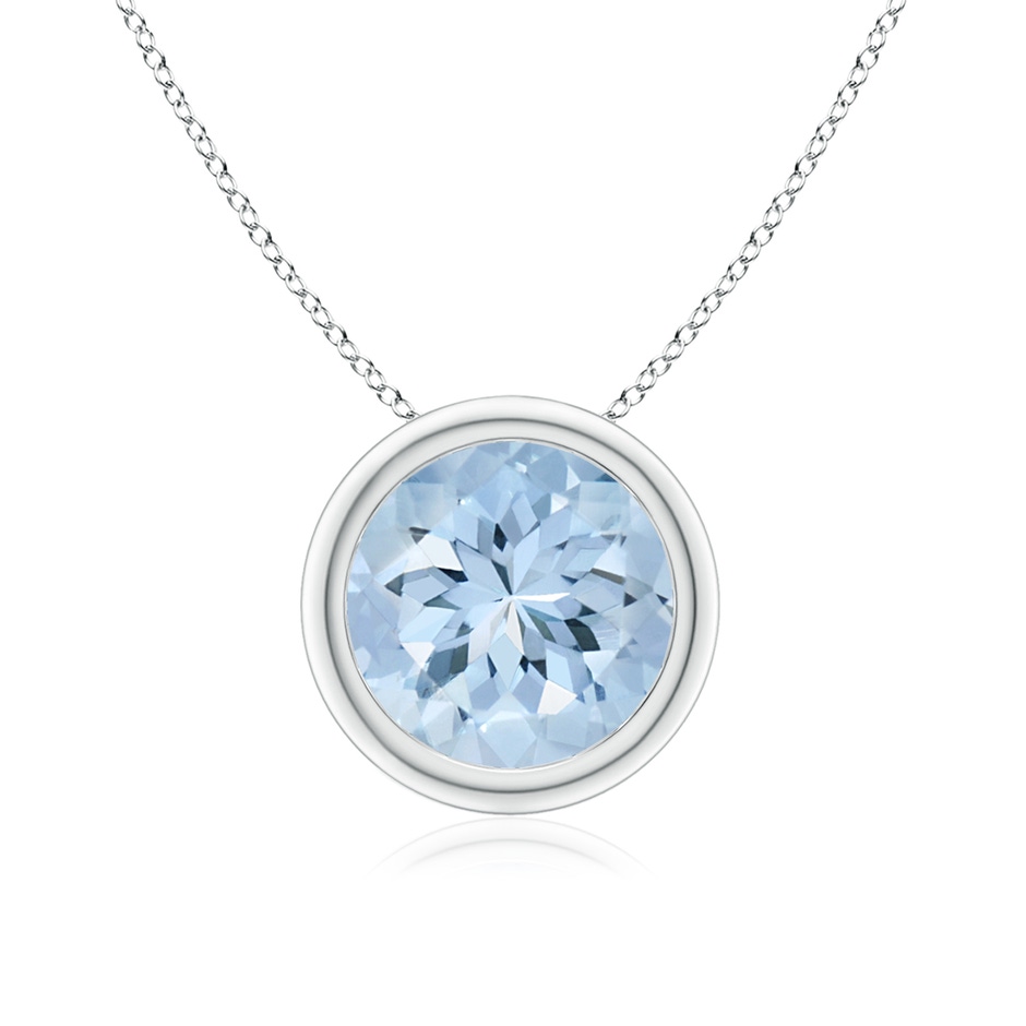 8mm AA Bezel-Set Round Aquamarine Solitaire Pendant in 18K White Gold 