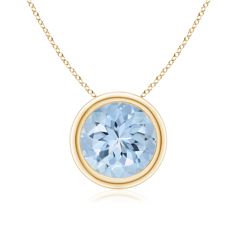 8mm AA Bezel-Set Round Aquamarine Solitaire Pendant in Yellow Gold 