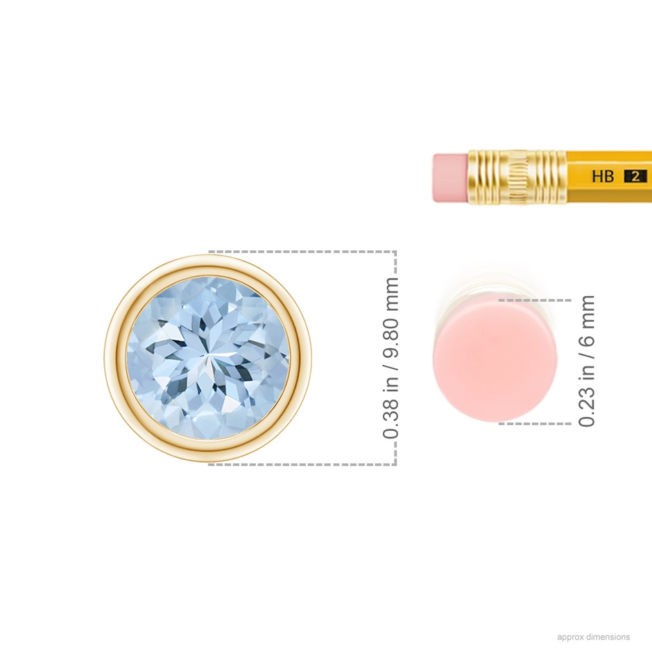 8mm AA Bezel-Set Round Aquamarine Solitaire Pendant in Yellow Gold ruler