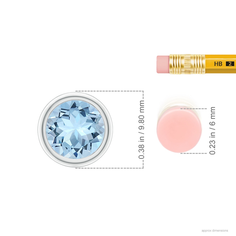 8mm AAA Bezel-Set Round Aquamarine Solitaire Pendant in S999 Silver ruler