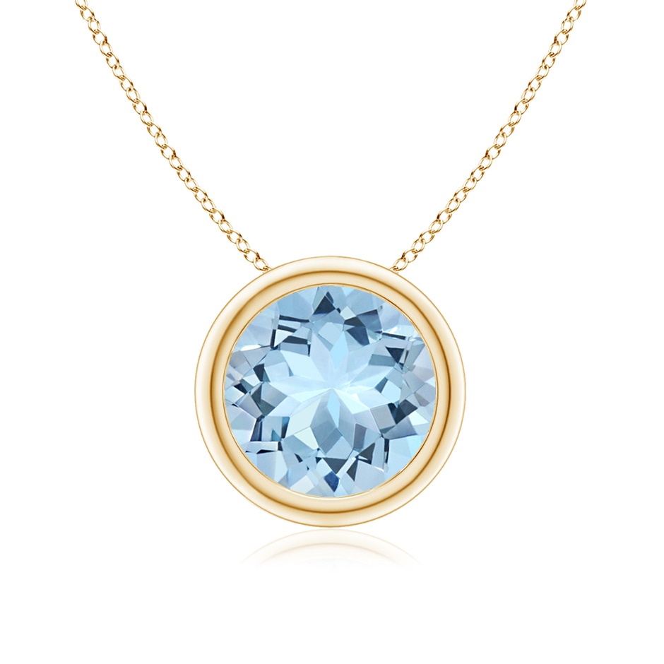 8mm AAA Bezel-Set Round Aquamarine Solitaire Pendant in Yellow Gold 