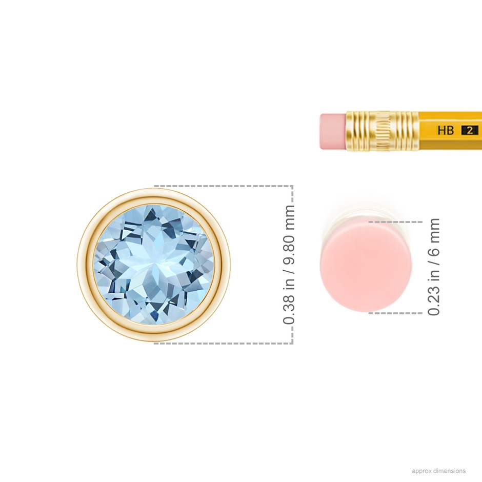 8mm AAA Bezel-Set Round Aquamarine Solitaire Pendant in Yellow Gold ruler