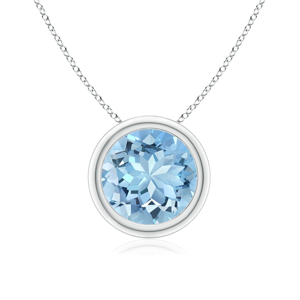 8mm AAAA Bezel-Set Round Aquamarine Solitaire Pendant in P950 Platinum