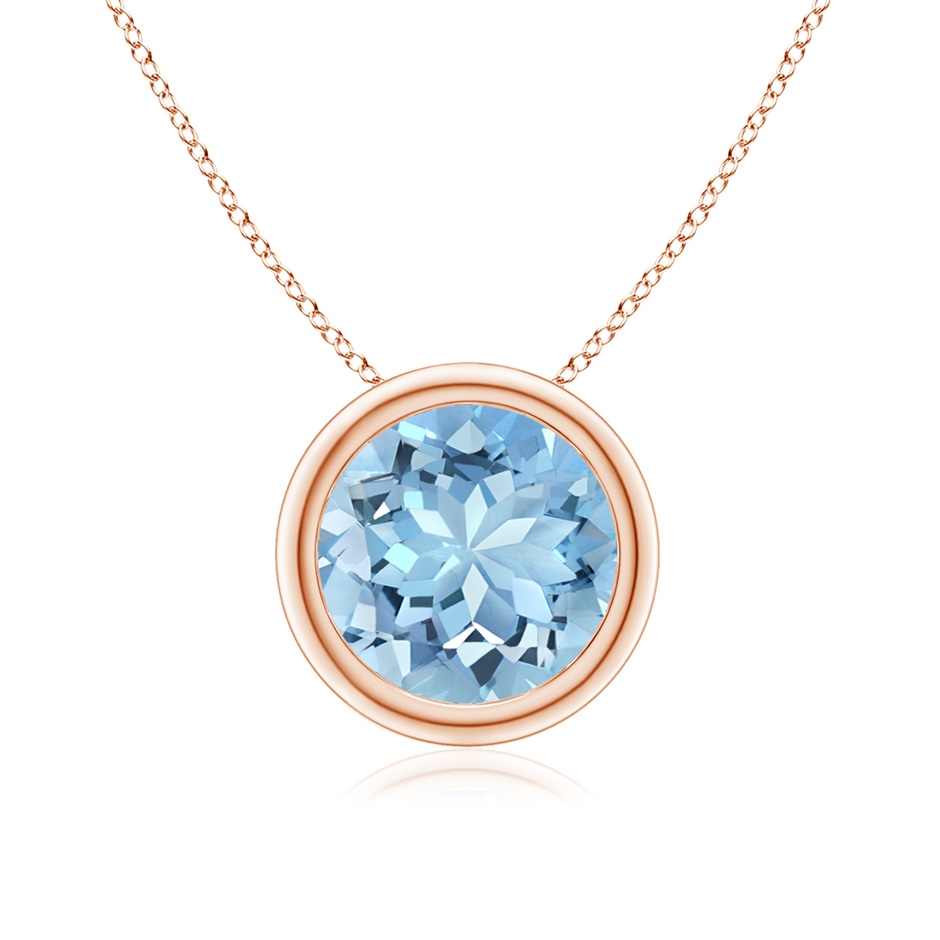 8mm AAAA Bezel-Set Round Aquamarine Solitaire Pendant in Rose Gold 