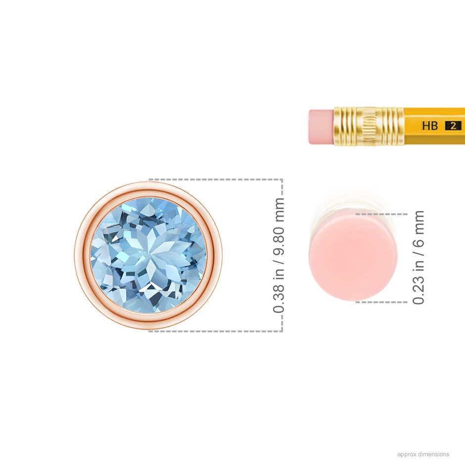 8mm AAAA Bezel-Set Round Aquamarine Solitaire Pendant in Rose Gold ruler