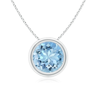 8mm AAAA Bezel-Set Round Aquamarine Solitaire Pendant in White Gold