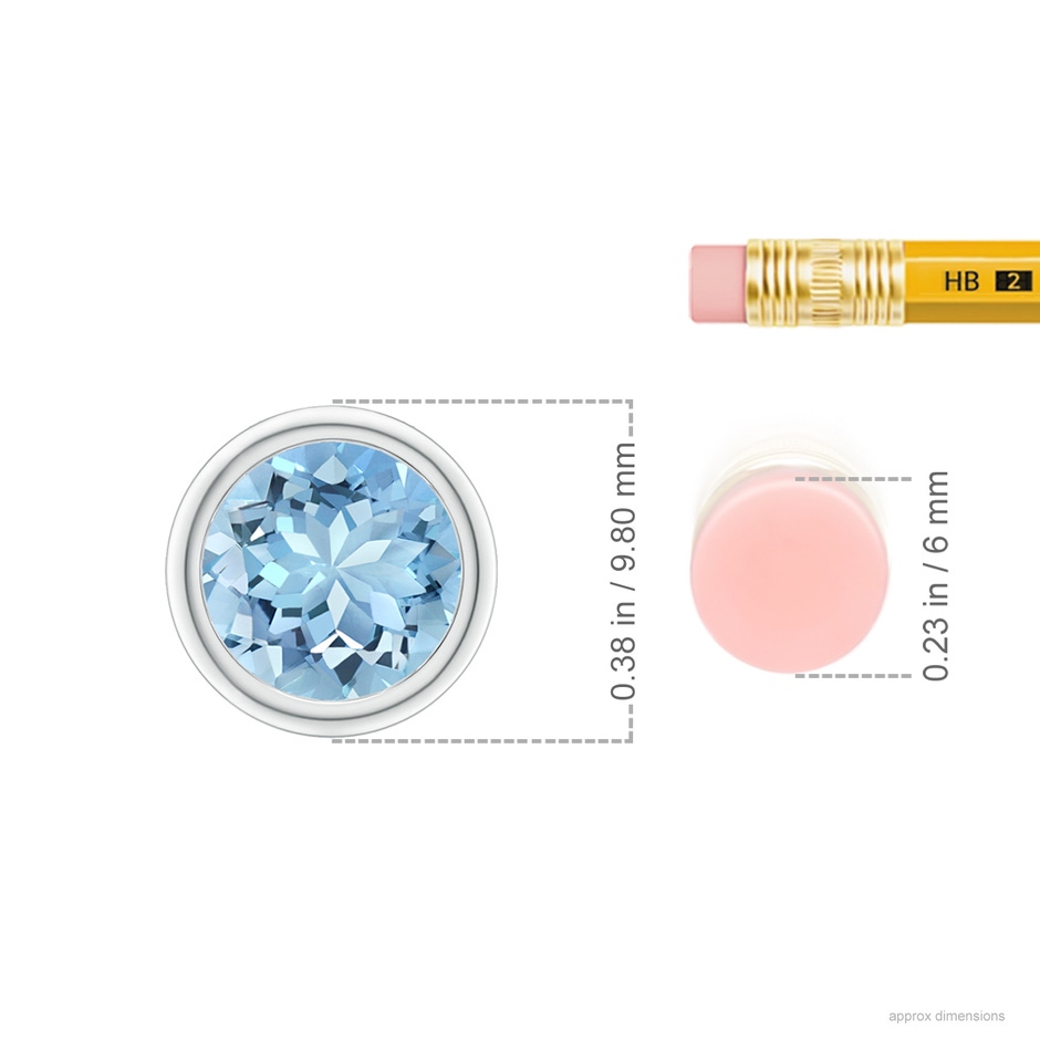 8mm AAAA Bezel-Set Round Aquamarine Solitaire Pendant in White Gold ruler