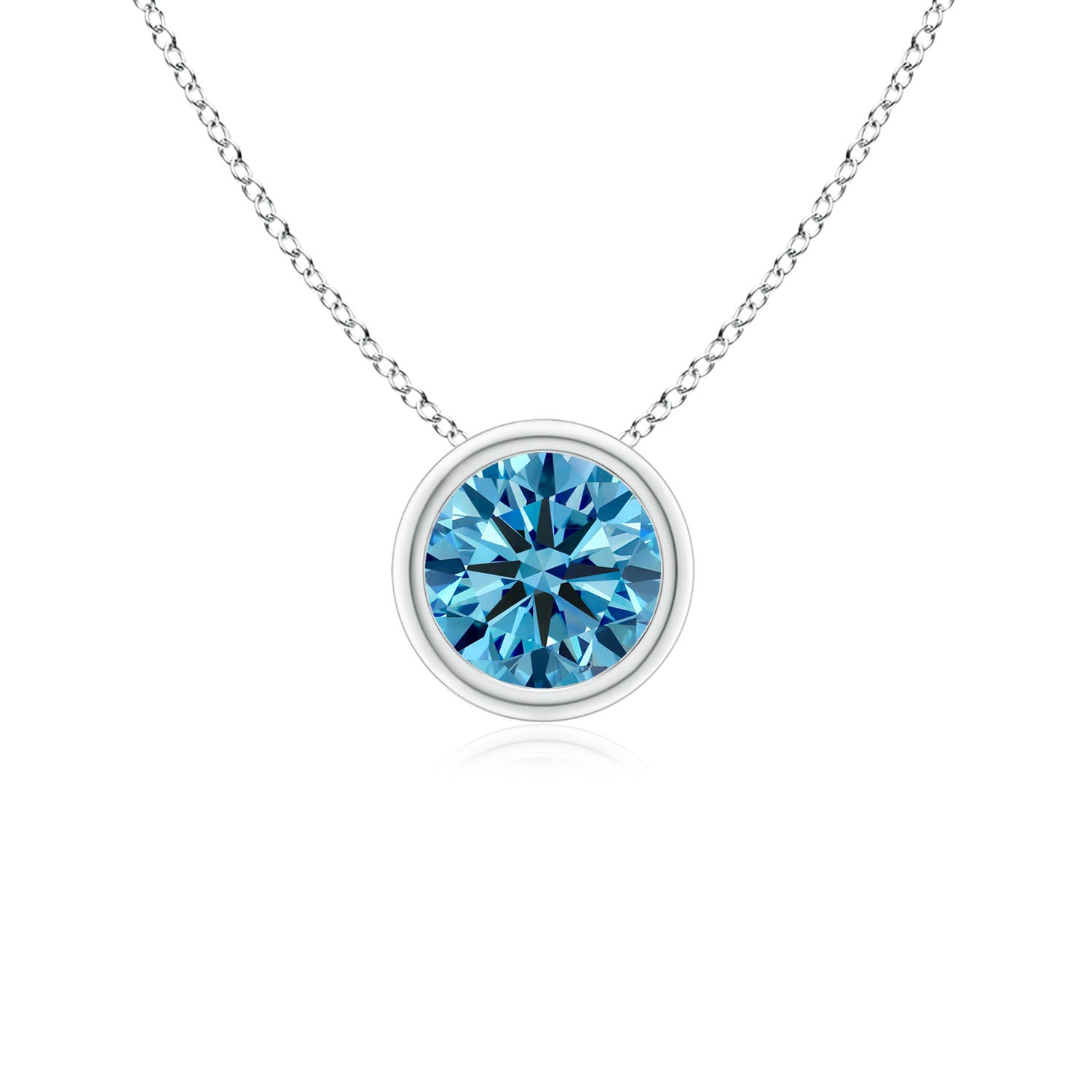 Angara 0.5 CTW Bezel-Set Round Fancy Intense Blue Diamond Solitaire Pendant in Platinum