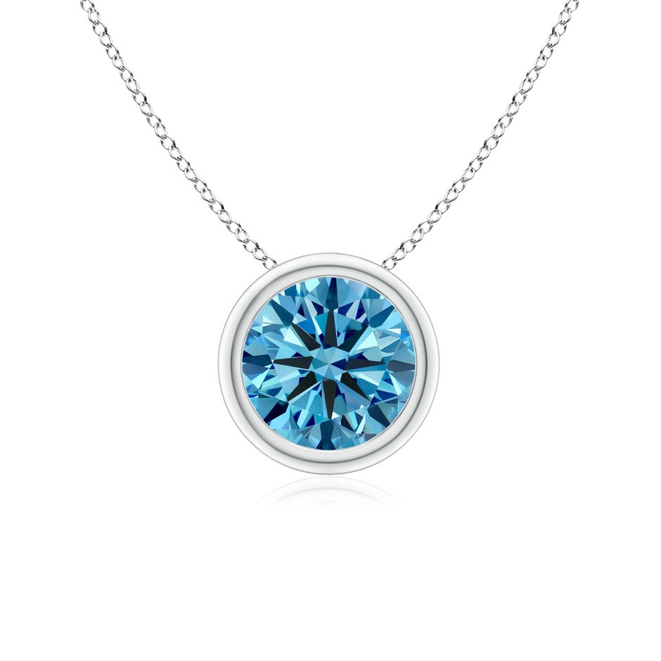 6.4mm AAAA Bezel-Set Round Fancy Intense Blue Diamond Solitaire Pendant in P950 Platinum 