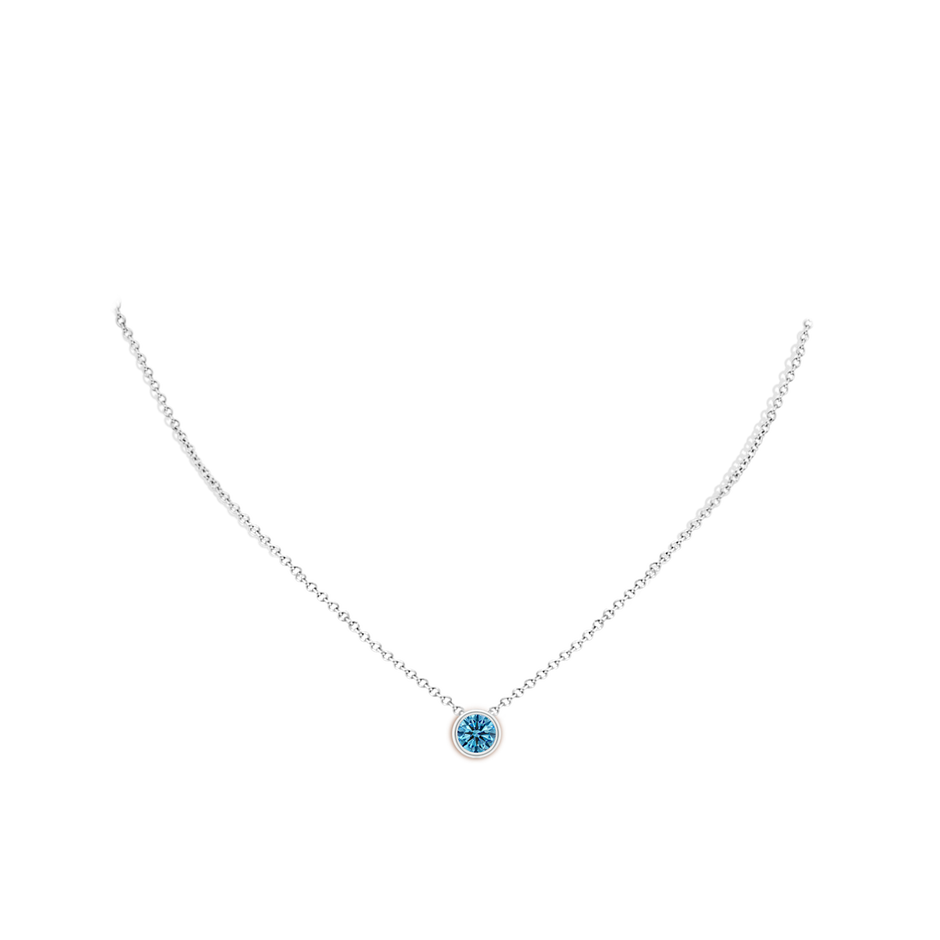 6.4mm AAAA Bezel-Set Round Fancy Intense Blue Diamond Solitaire Pendant in P950 Platinum pen