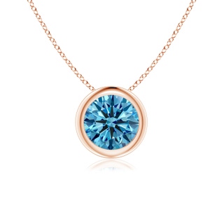 6.4mm AAAA Bezel-Set Round Fancy Intense Blue Diamond Solitaire Pendant in Rose Gold