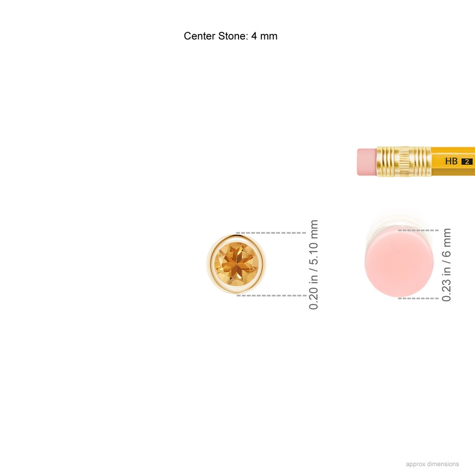 4mm A Bezel-Set Round Citrine Solitaire Pendant in 10K Yellow Gold ruler
