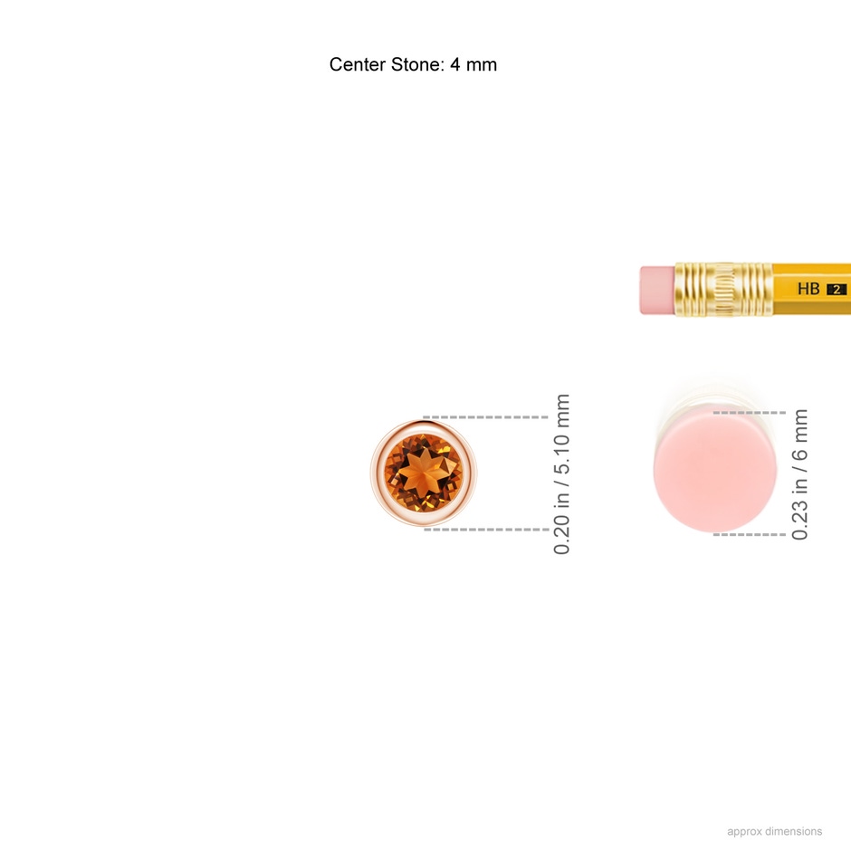 4mm AAAA Bezel-Set Round Citrine Solitaire Pendant in Rose Gold ruler