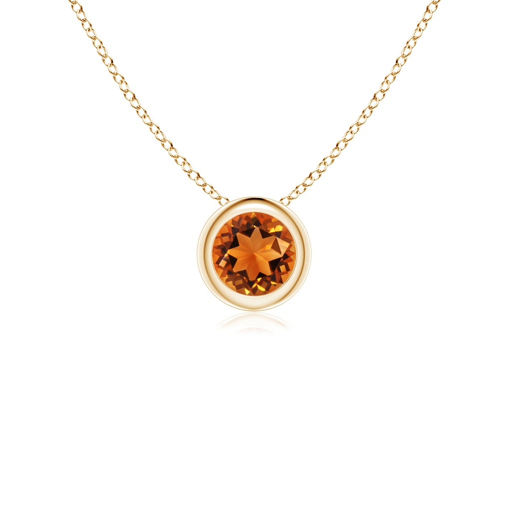 4mm AAAA Bezel-Set Round Citrine Solitaire Pendant in Yellow Gold