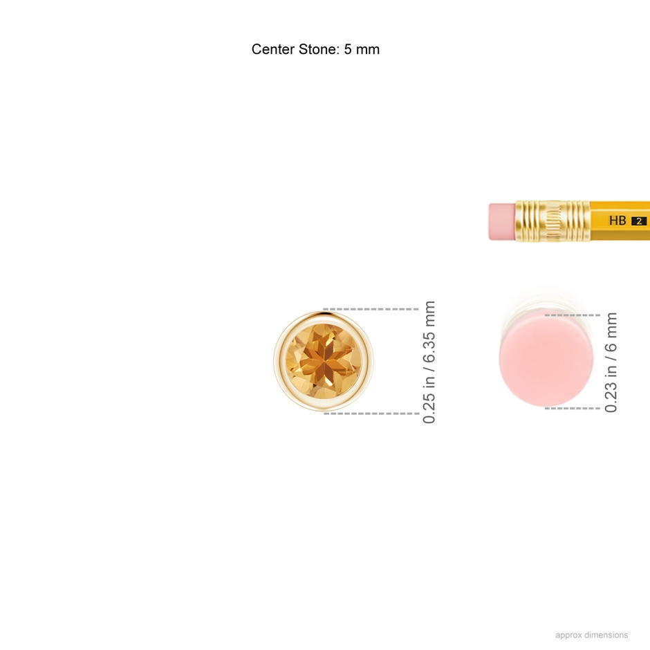 5mm A Bezel-Set Round Citrine Solitaire Pendant in Yellow Gold ruler