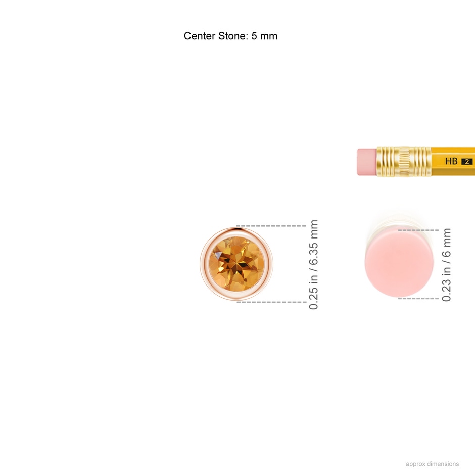 5mm AA Bezel-Set Round Citrine Solitaire Pendant in Rose Gold ruler