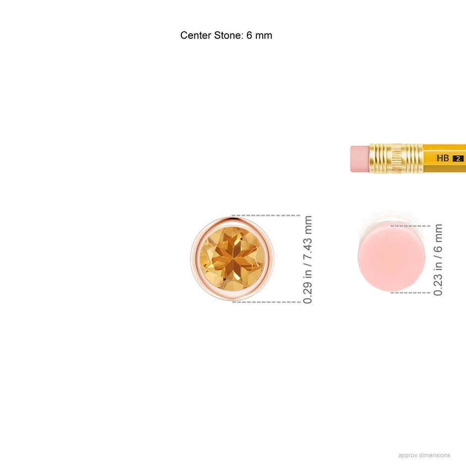 6mm A Bezel-Set Round Citrine Solitaire Pendant in Rose Gold ruler
