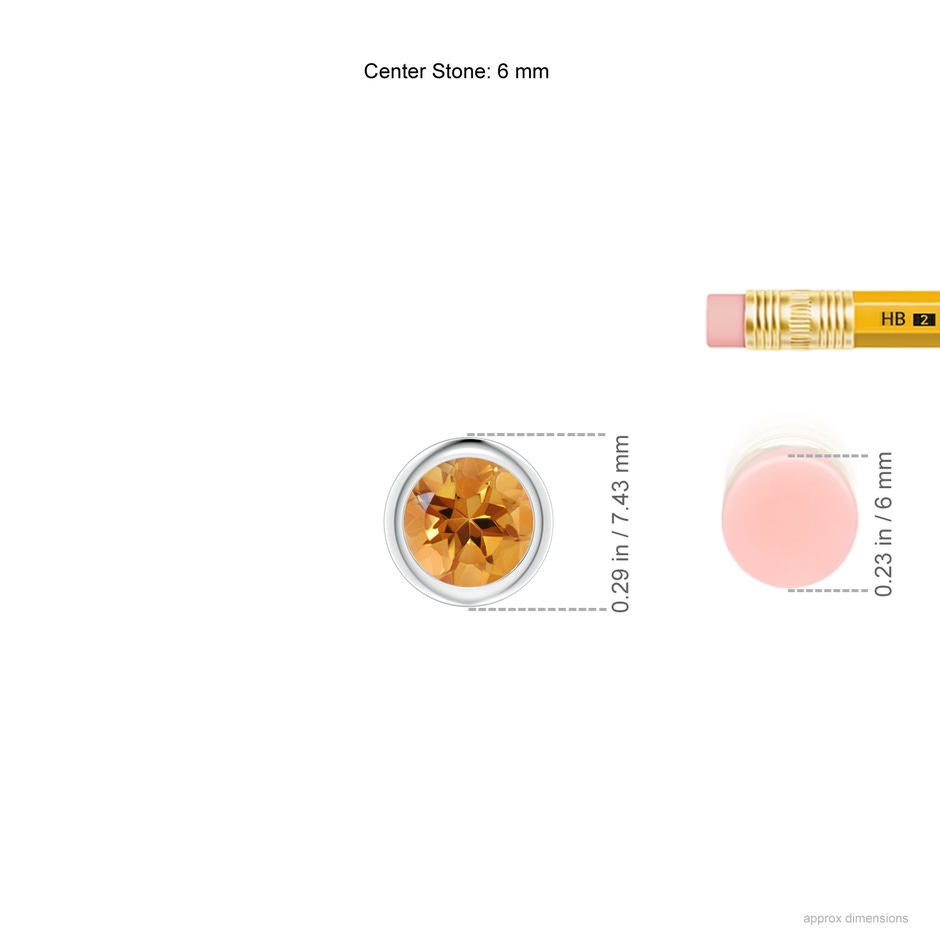 6mm AA Bezel-Set Round Citrine Solitaire Pendant in White Gold ruler