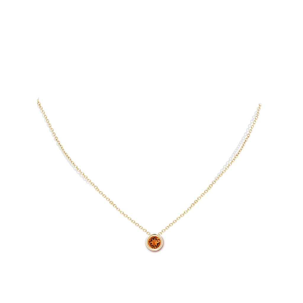 6mm AAAA Bezel-Set Round Citrine Solitaire Pendant in Yellow Gold Body-Neck