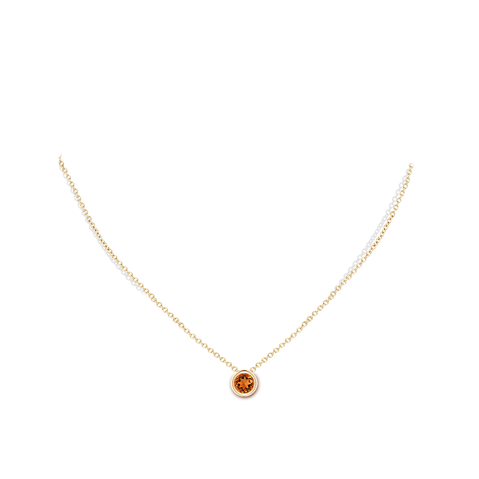 6mm AAAA Bezel-Set Round Citrine Solitaire Pendant in Yellow Gold body-neck