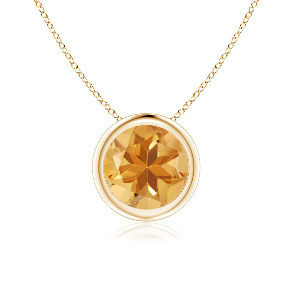 7mm A Bezel-Set Round Citrine Solitaire Pendant in Yellow Gold 