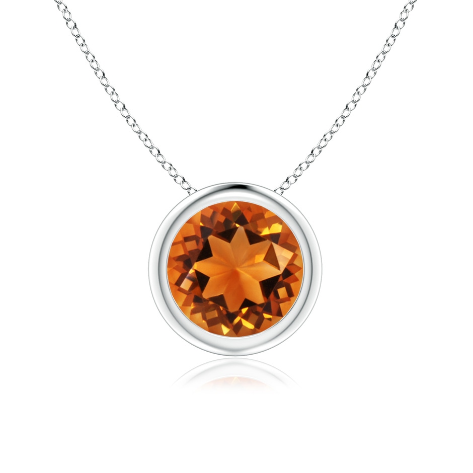 7mm AAAA Bezel-Set Round Citrine Solitaire Pendant in S999 Silver 