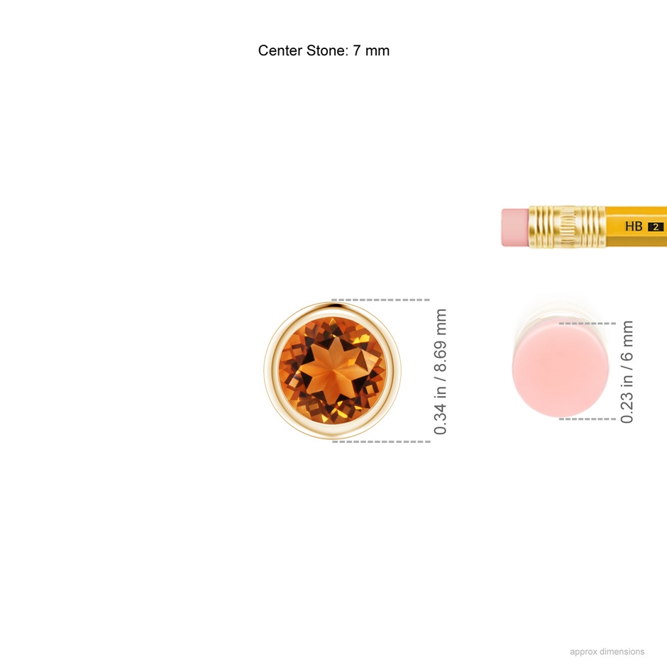 7mm AAAA Bezel-Set Round Citrine Solitaire Pendant in Yellow Gold ruler