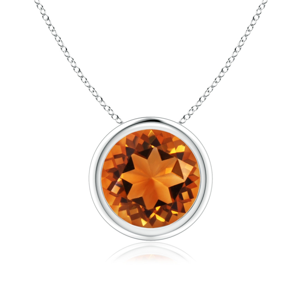8mm AAAA Bezel-Set Round Citrine Solitaire Pendant in White Gold