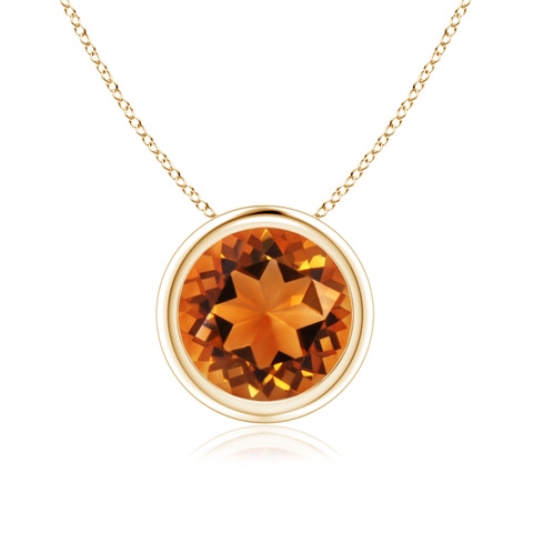 8mm AAAA Bezel-Set Round Citrine Solitaire Pendant in Yellow Gold