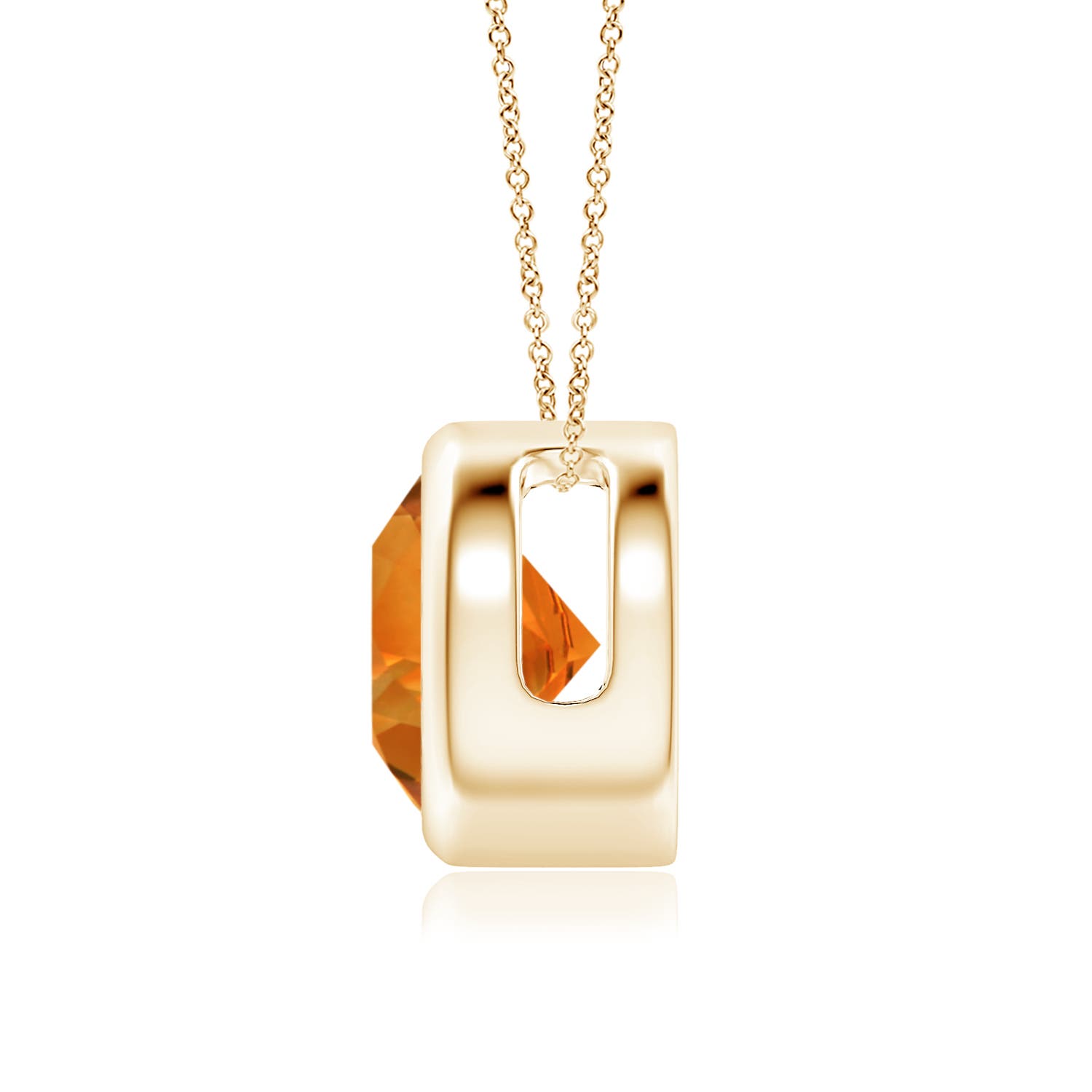 8mm AAAA Bezel-Set Round Citrine Solitaire Pendant in Yellow Gold - side 3