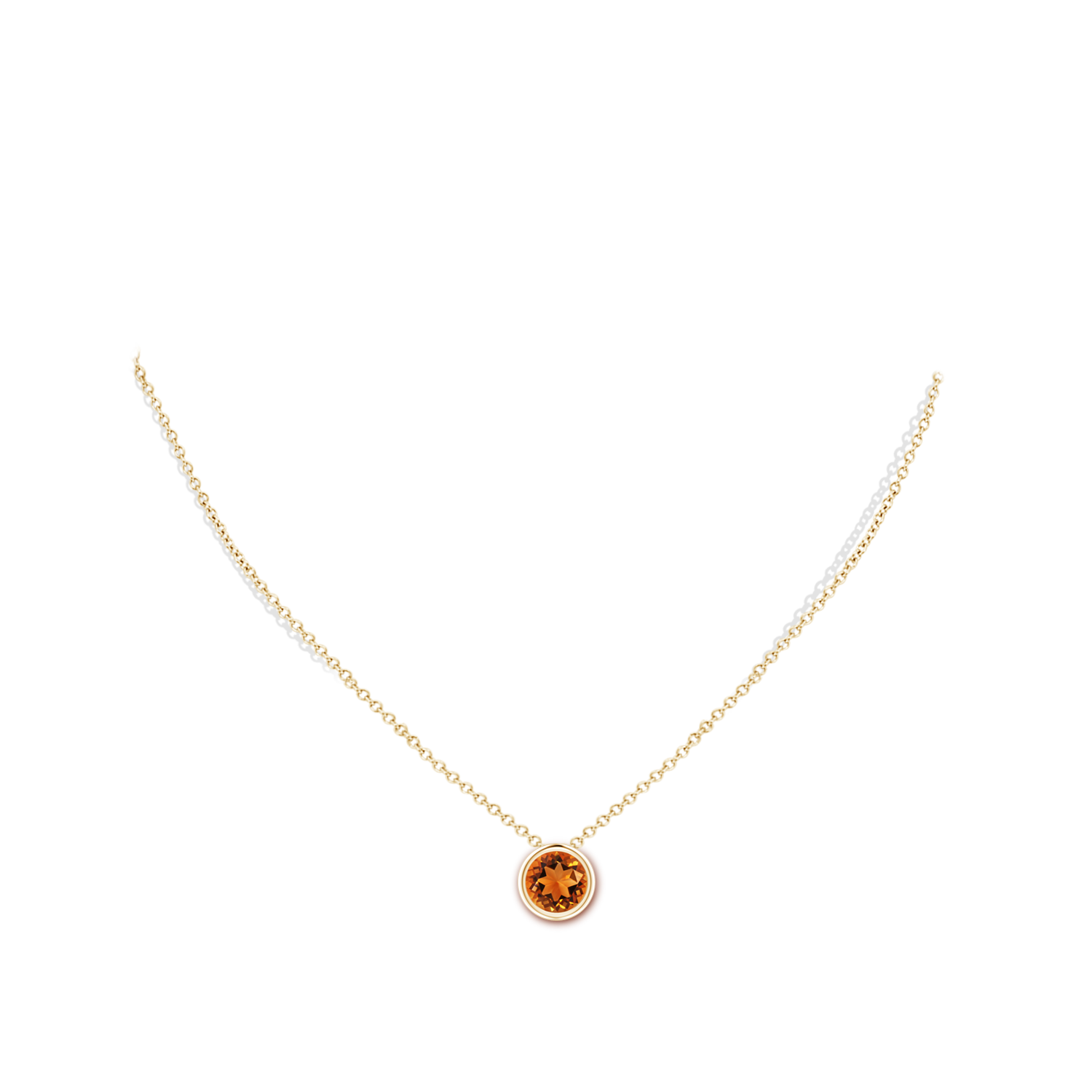 8mm AAAA Bezel-Set Round Citrine Solitaire Pendant in Yellow Gold - body_neck