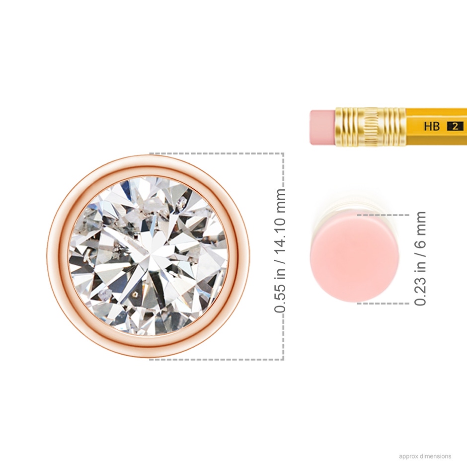 11.1mm IJI1I2 Bezel-Set Round Diamond Solitaire Pendant in Rose Gold ruler