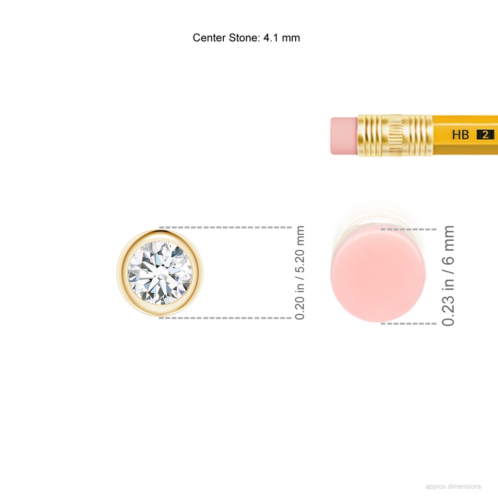 4.1mm GVS2 Bezel-Set Round Diamond Solitaire Pendant in 18K Yellow Gold ruler
