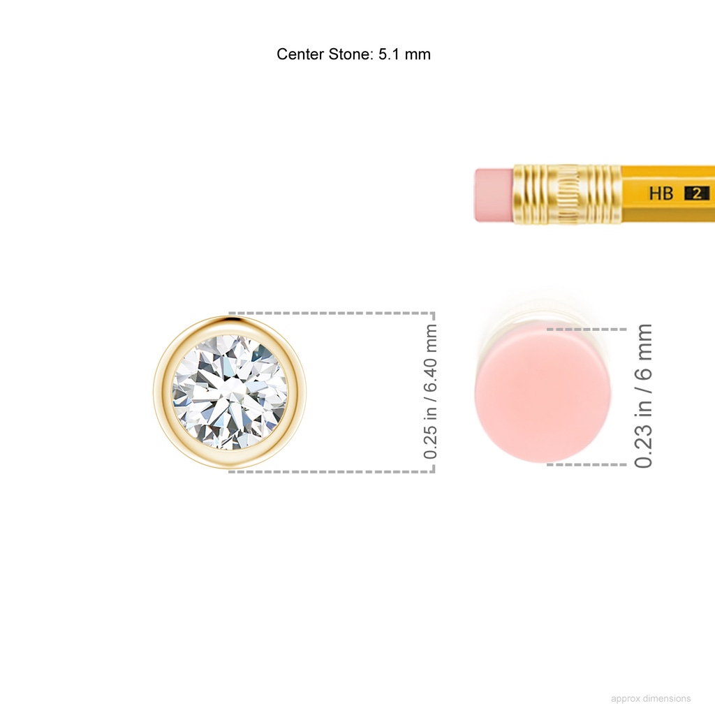 5.1mm GVS2 Bezel-Set Round Diamond Solitaire Pendant in 18K Yellow Gold ruler