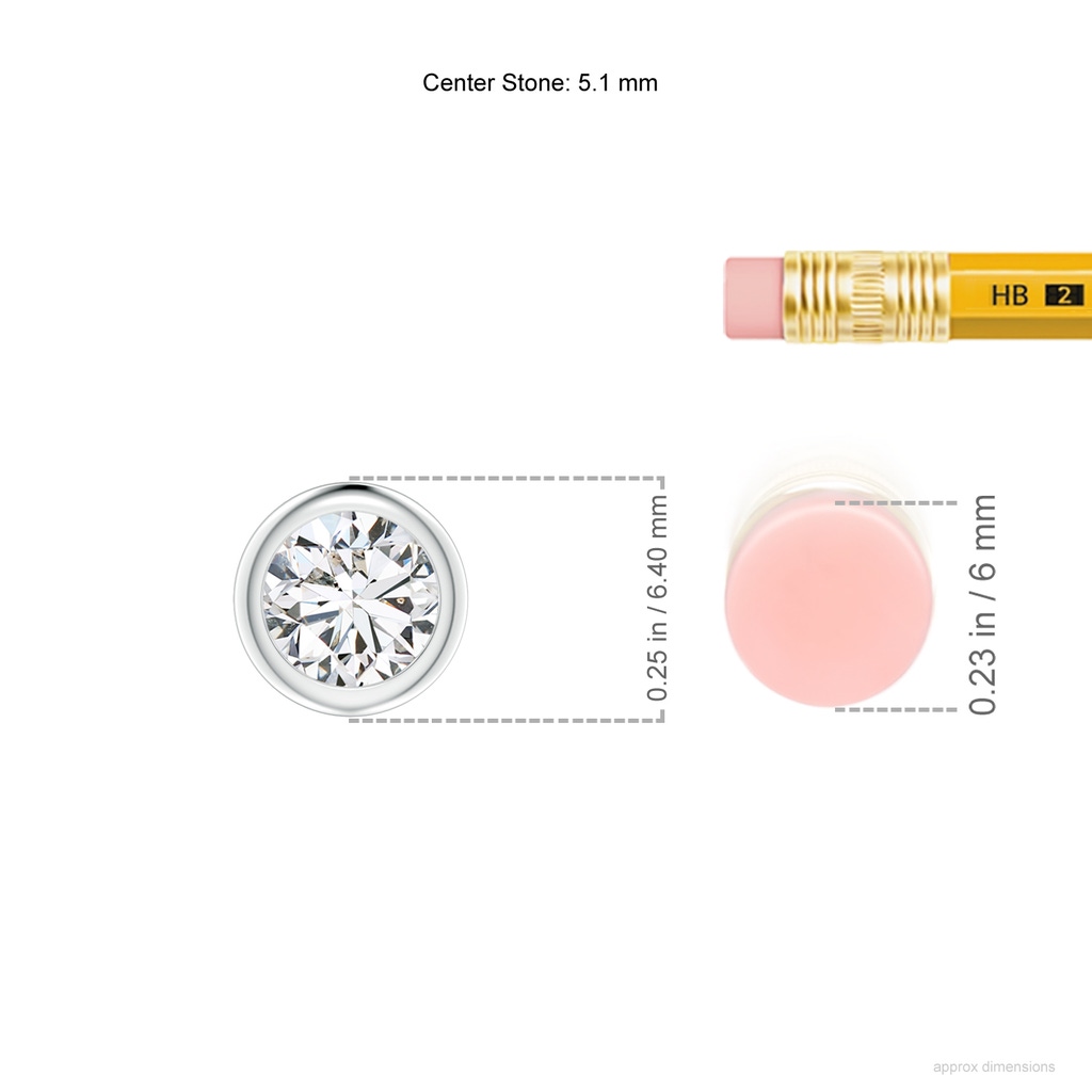 5.1mm HSI2 Bezel-Set Round Diamond Solitaire Pendant in White Gold ruler