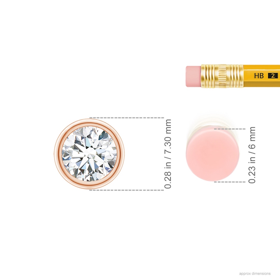 5.9mm GVS2 Bezel-Set Round Diamond Solitaire Pendant in Rose Gold ruler