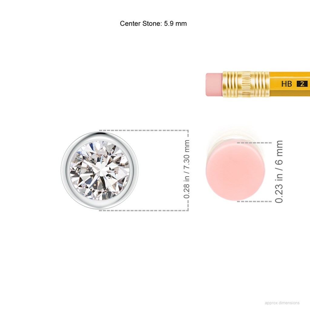 5.9mm IJI1I2 Bezel-Set Round Diamond Solitaire Pendant in 18K White Gold ruler