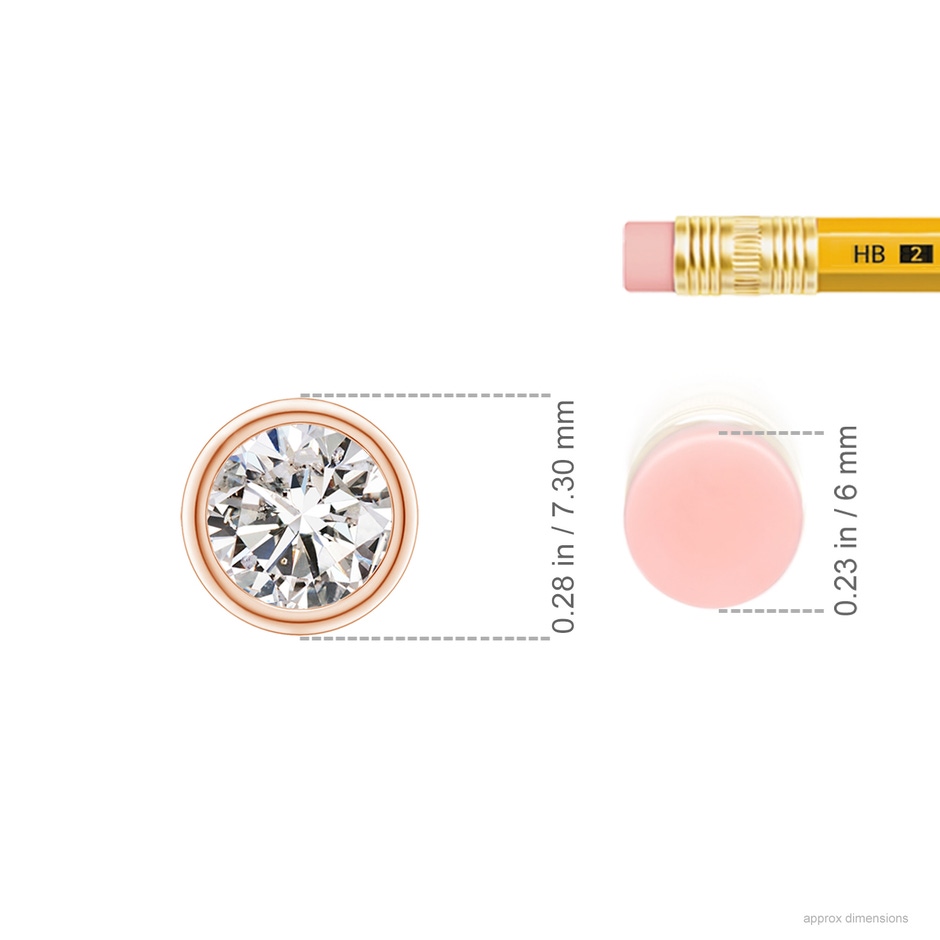5.9mm IJI1I2 Bezel-Set Round Diamond Solitaire Pendant in Rose Gold ruler