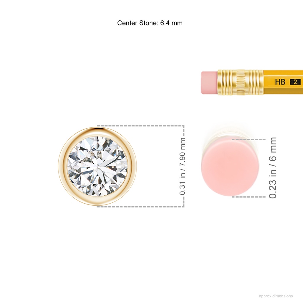 6.4mm HSI2 Bezel-Set Round Diamond Solitaire Pendant in 10K Yellow Gold ruler