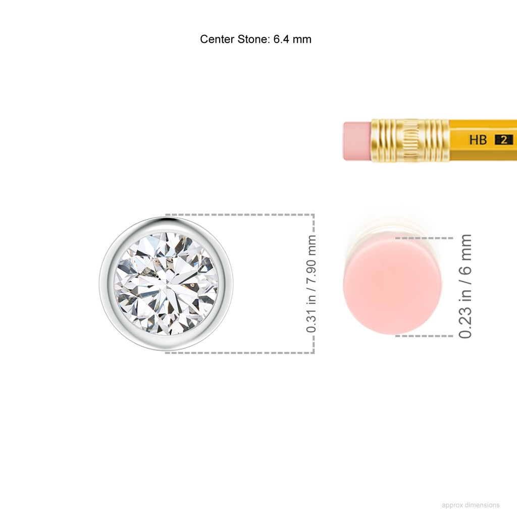 6.4mm HSI2 Bezel-Set Round Diamond Solitaire Pendant in P950 Platinum ruler