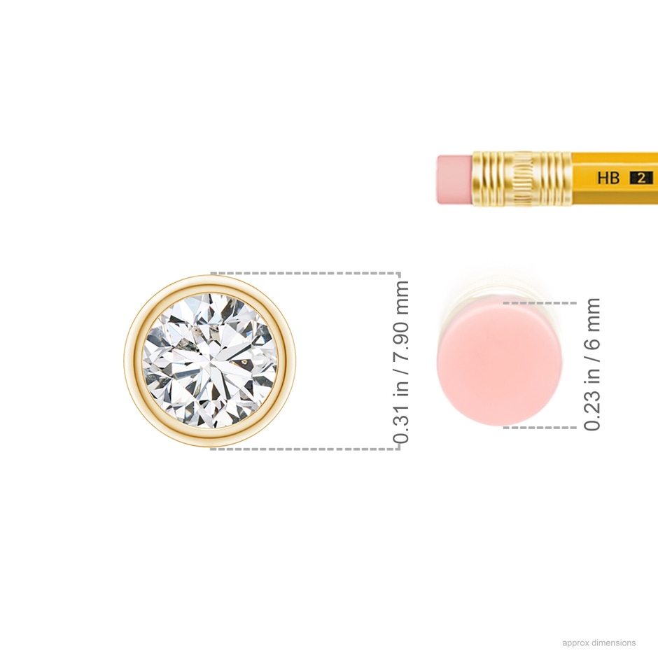 6.4mm HSI2 Bezel-Set Round Diamond Solitaire Pendant in Yellow Gold ruler