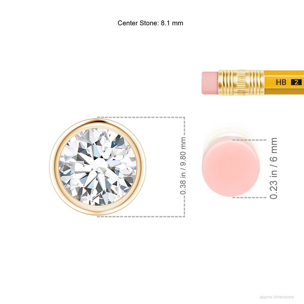 8.1mm GVS2 Bezel-Set Round Diamond Solitaire Pendant in 10K Yellow Gold ruler