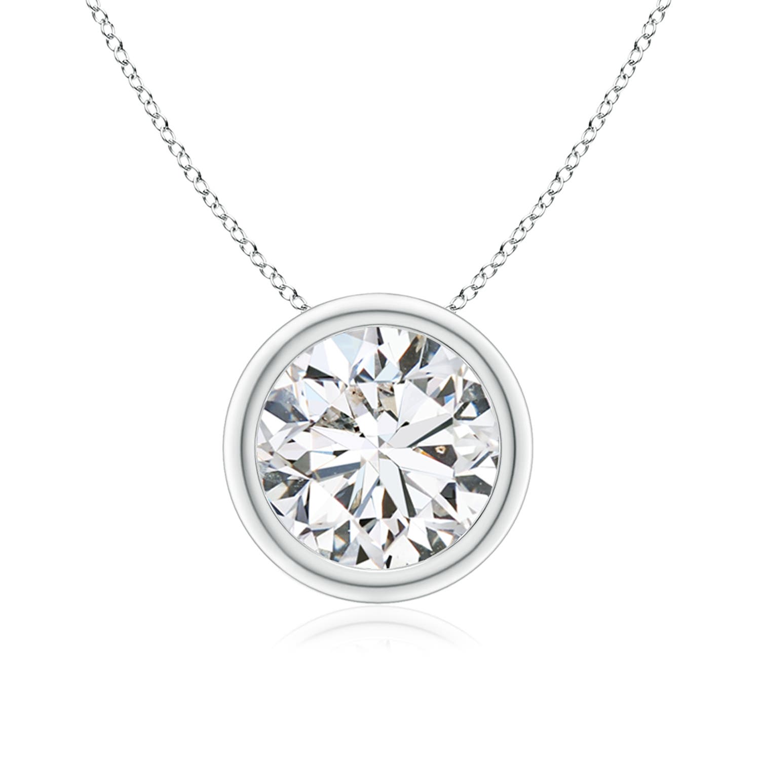8.1mm HSI2 Bezel-Set Round Diamond Solitaire Pendant in 18K White Gold