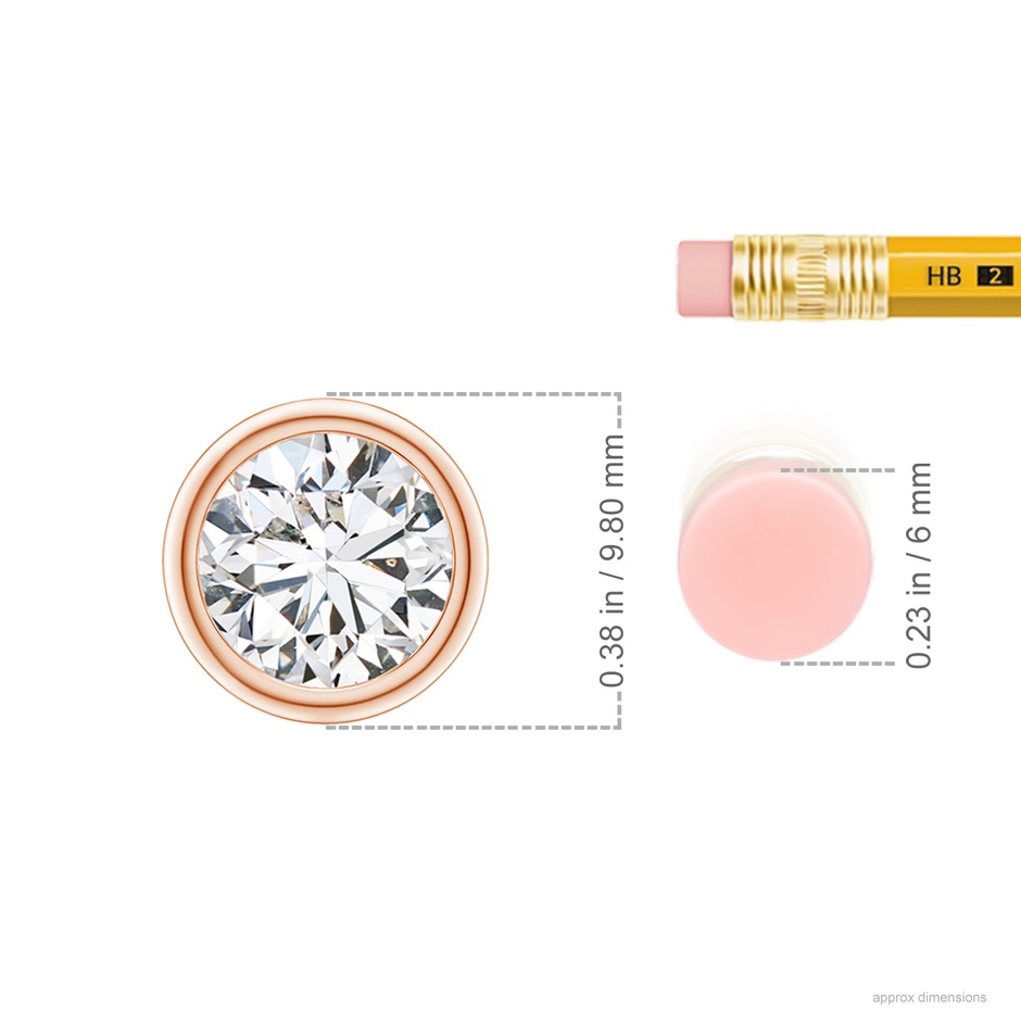 8.1mm HSI2 Bezel-Set Round Diamond Solitaire Pendant in 9K Rose Gold ruler