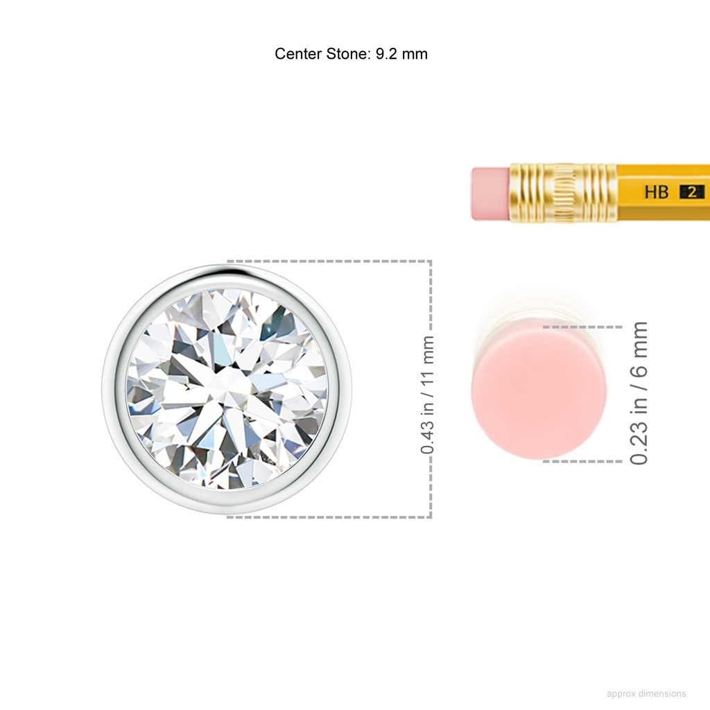 9.2mm GVS2 Bezel-Set Round Diamond Solitaire Pendant in 18K White Gold ruler